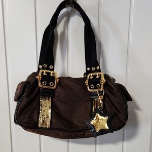 Franco Sarto Brown Shoulder Bag with Gold Sequin Accents And Star Bag Charm